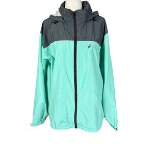 Frogg Toggs women's mint green full zip waterproof hooded rain jacket L/XL